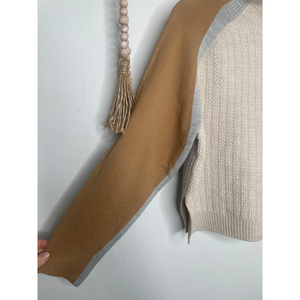 NWT French Connection Babysoft Mock Neck Sweater Large Tan Cream Cozy Colorblock - Picture 4 of 8